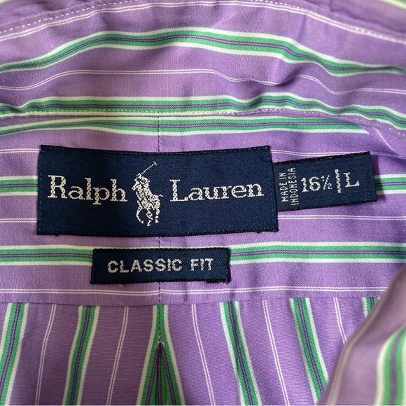 Ralph Lauren Classic Fit Button Up Striped Purple/Green Shirt Size 16.5 Large - Picture 6 of 10